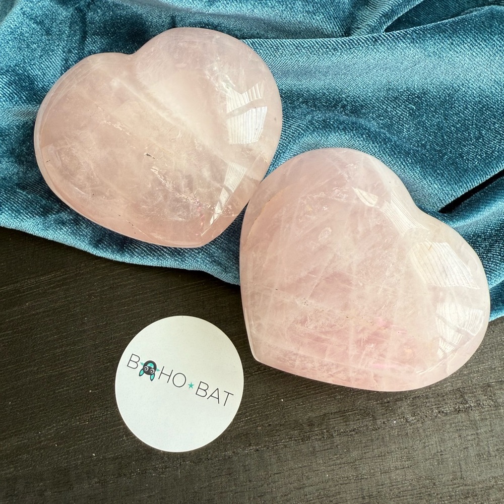 Pair of Rose Quartz Hearts. 3 inches